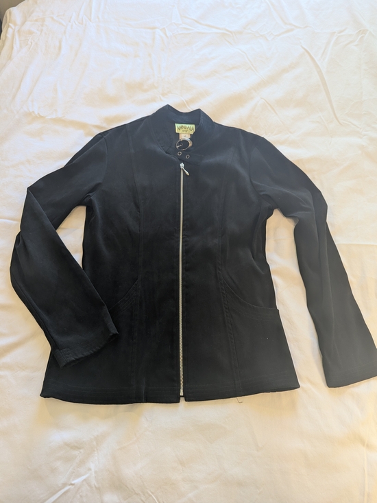 Mandala Jackets & Blazers - Black Women's Zip-Front Suede-Finish Jacket - Mandala